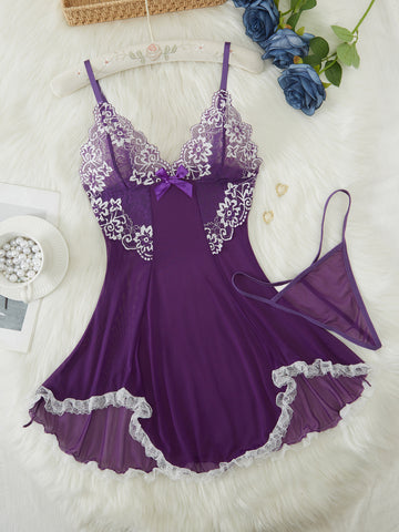 Lace Trim Sheer Babydoll Sleepwear