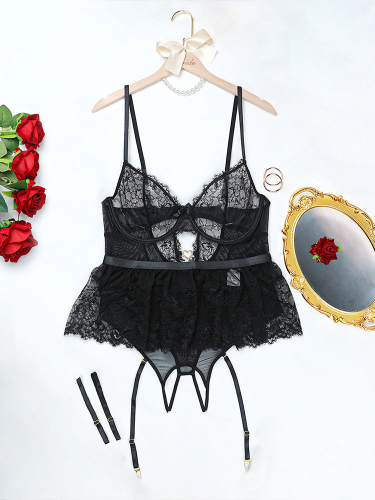 Plus Size Lace Bow Teddy Bodysuit