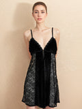 Plus size velvet lace cami sleep dress with detachable padding for women