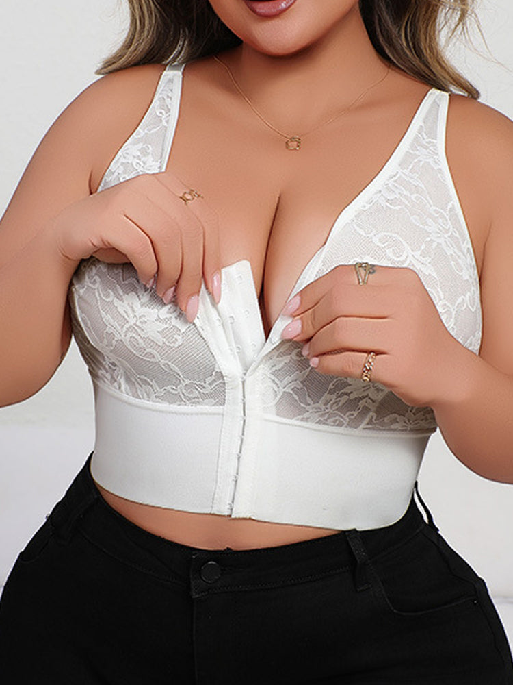 Soutien-gorge longue ligne grande taille avec fermeture en dentelle sur le devant