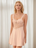 Ice silk low-cut sleep dress and robe set with built-in padding for women