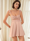 French ice silk lace sleep dress and robe set with built-in padding for women