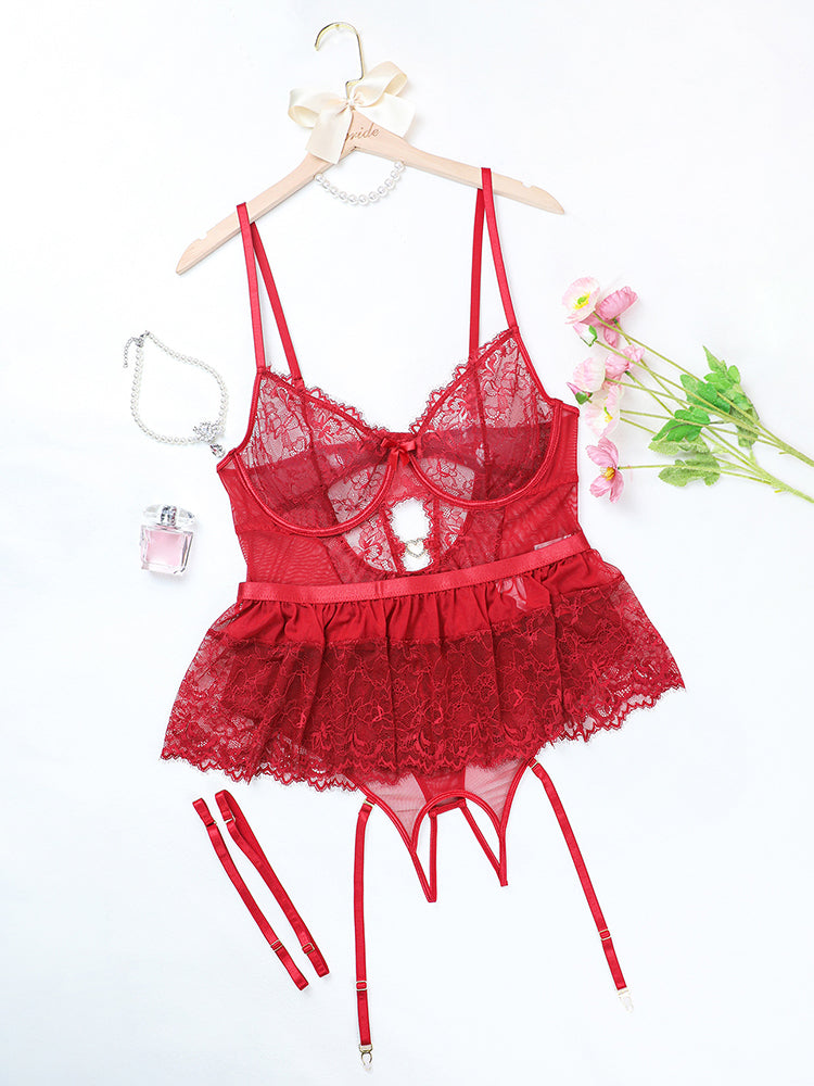 Plus Size Lace Bow Teddy Bodysuit