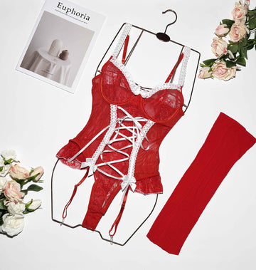 Sexy Christmas Corset Bodysuit – Push-Up Underwire Holiday Lingerie Costume
