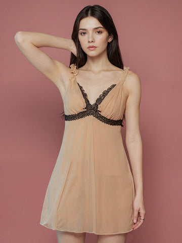 Sheer Lace Backless Babydoll with Padding