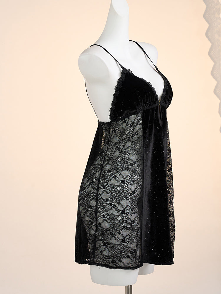 Plus Size Velvet Lace Cami Sleep Dress