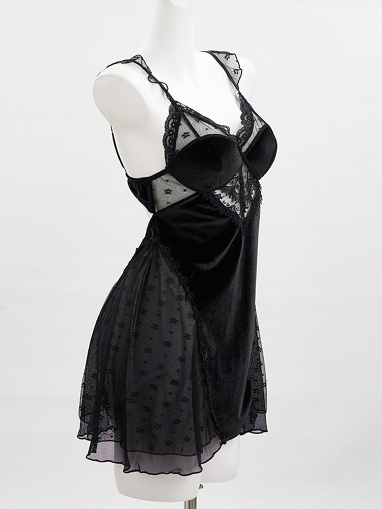 Velvet Lace Deep V Babydoll Chemise