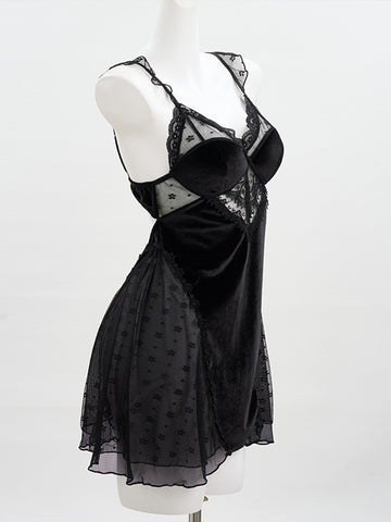 Velvet Lace Deep V Babydoll Chemise