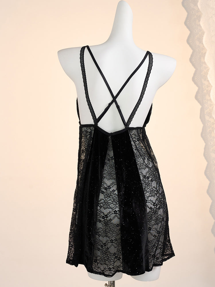 Plus Size Velvet Lace Cami Sleep Dress