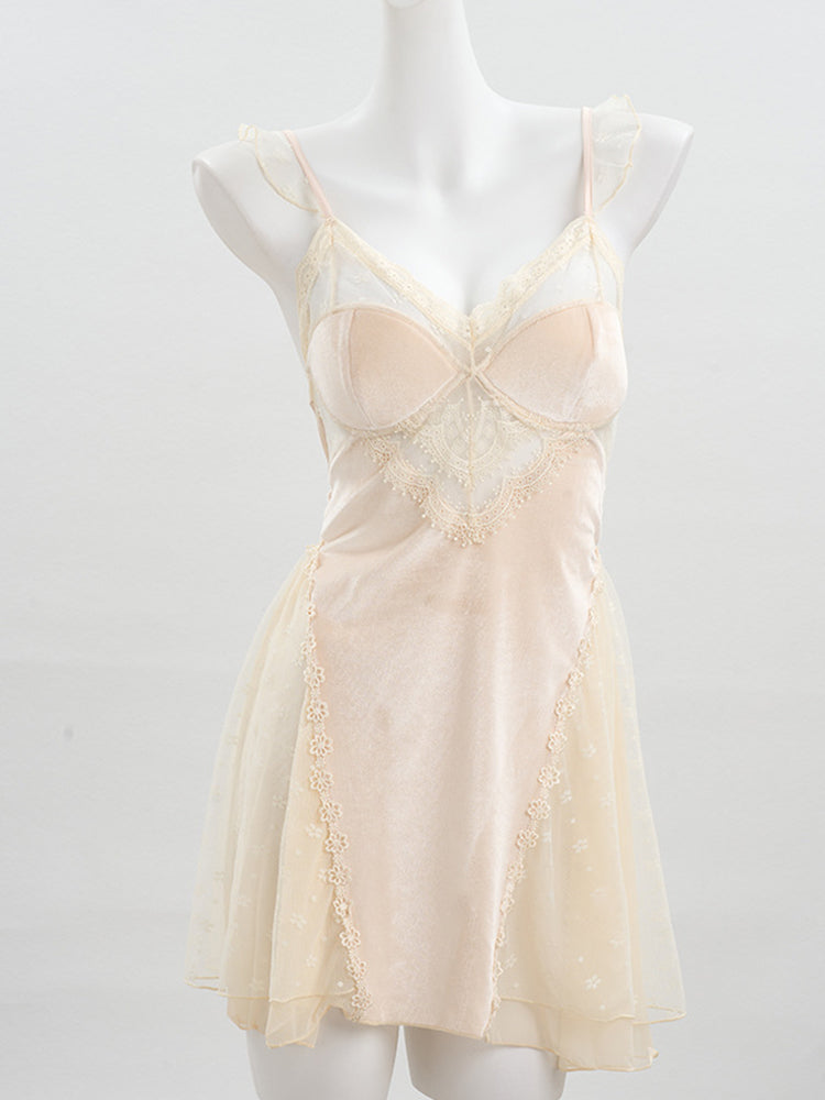 Velvet Lace Deep V Babydoll Chemise