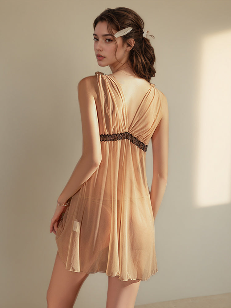 Sheer Lace Backless Babydoll with Padding