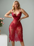 red lace cut out plunge bodycon lingerie dress sexy seductive