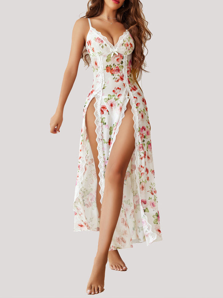 Lace Mesh Side Split Nightgown