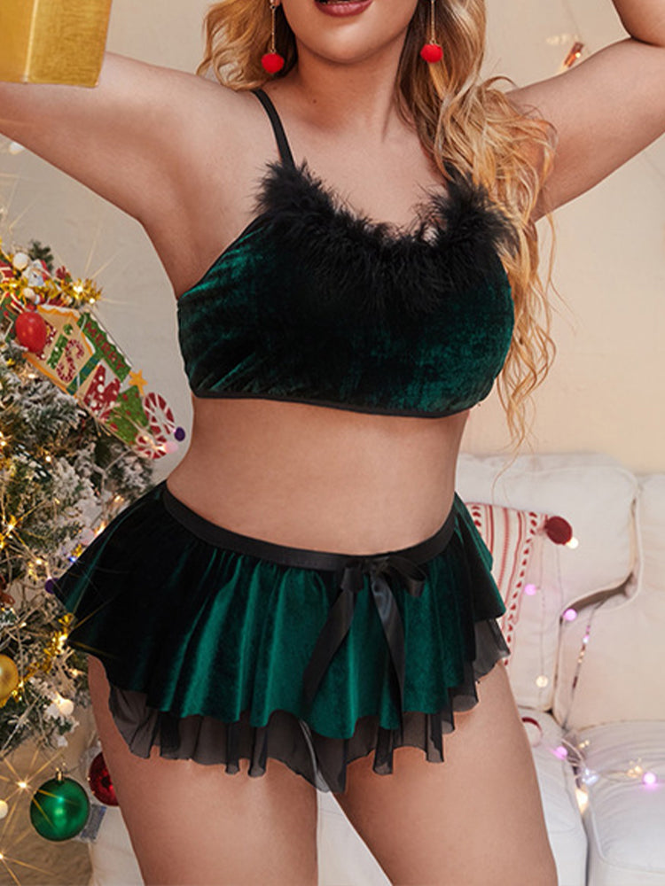 Plus Size Christmas Ruffle Lingerie Set