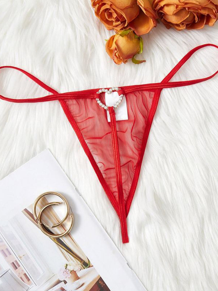 Plus Size Heart Buckle Sheer Mesh Brief