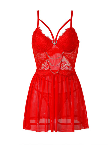 Heart Lace Mesh Babydoll Set