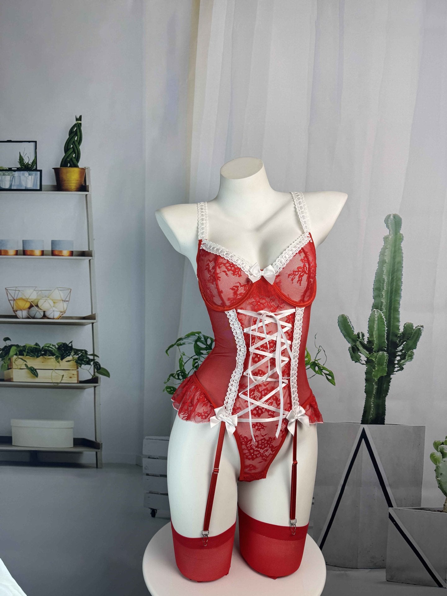 Sexy Lace Corset Lingerie Set – Push Up Bustier with Garter Straps