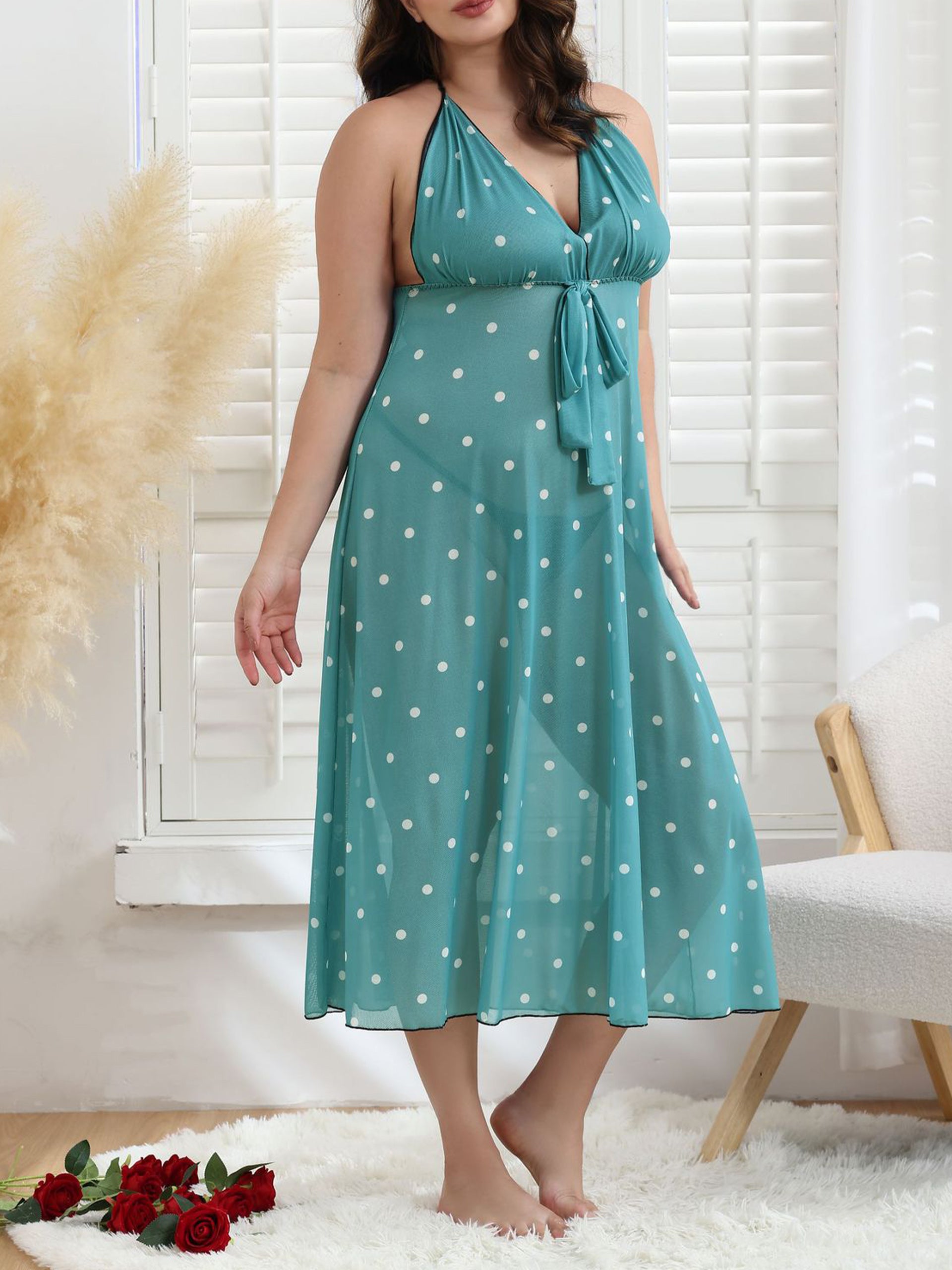 Plus Size Halter Tie Back Maxi Dress