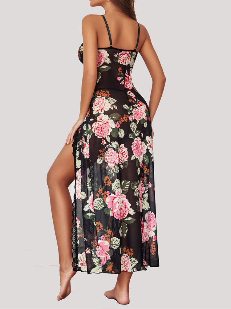 Lace Mesh Side Split Nightgown
