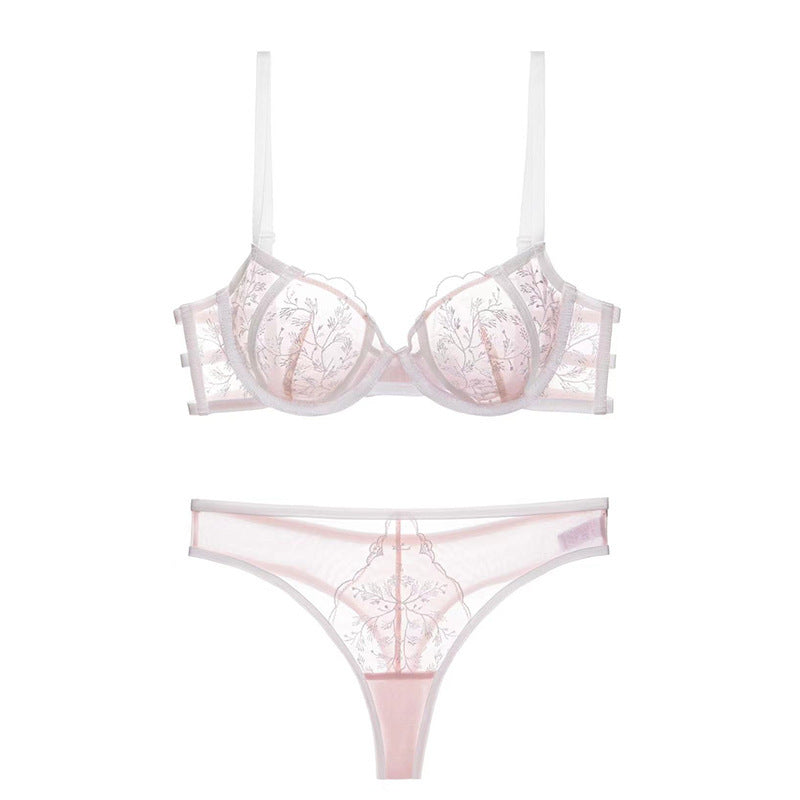 French Embroidered Lace Bra Set – Plus Size Sheer Underwire Lingerie for Full Bust