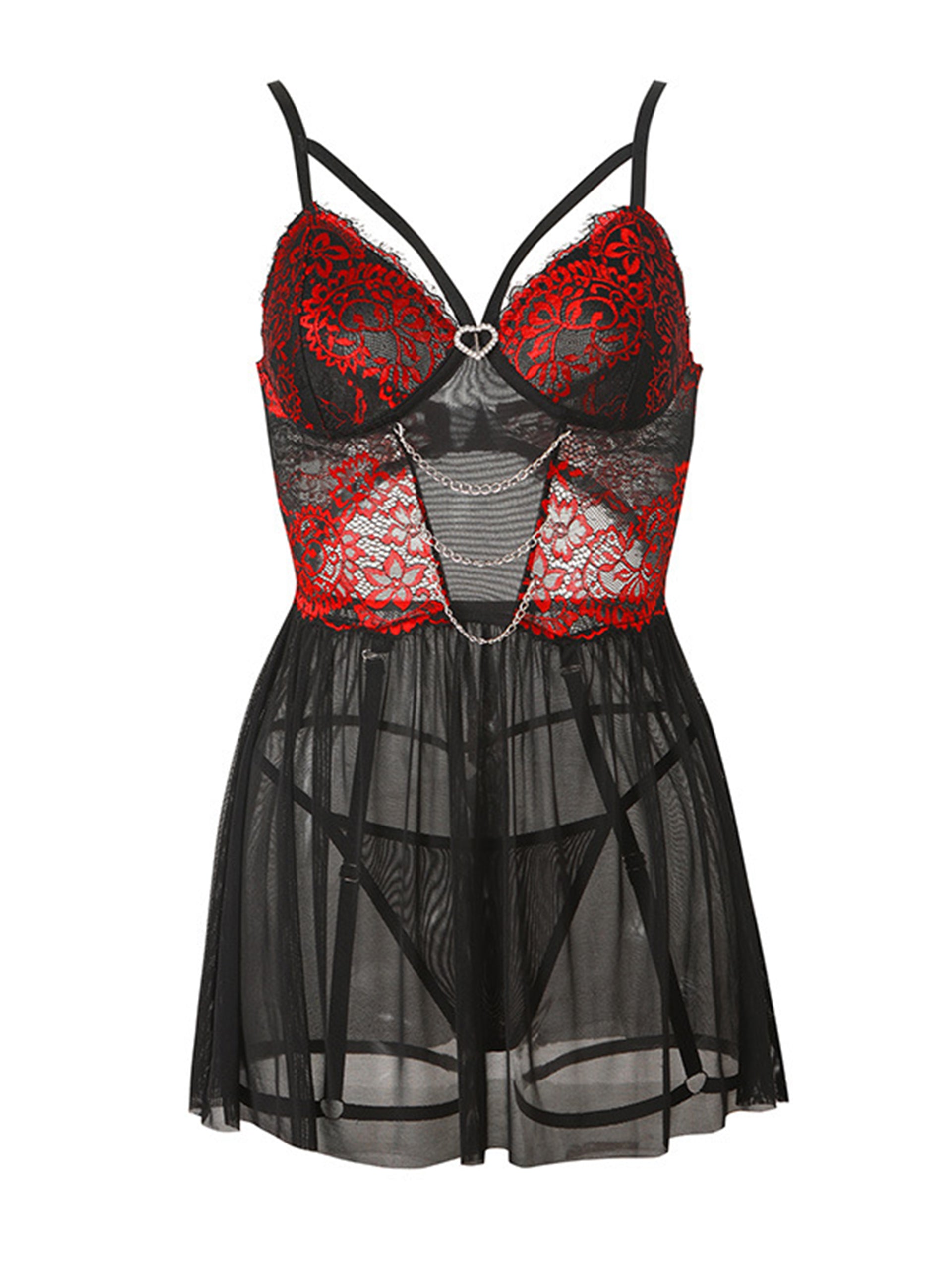 Heart Lace Mesh Babydoll Set