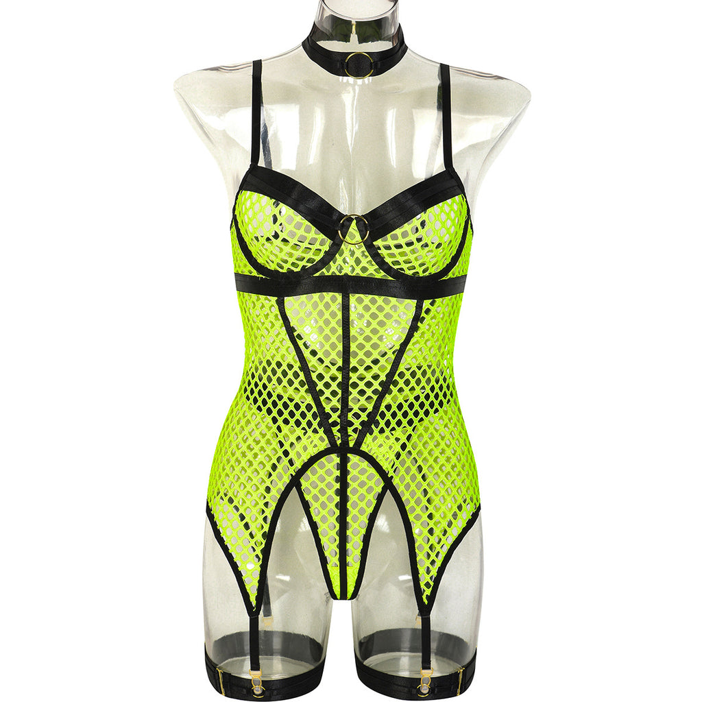 Fishnet Corset Lingerie Three-Piece Set