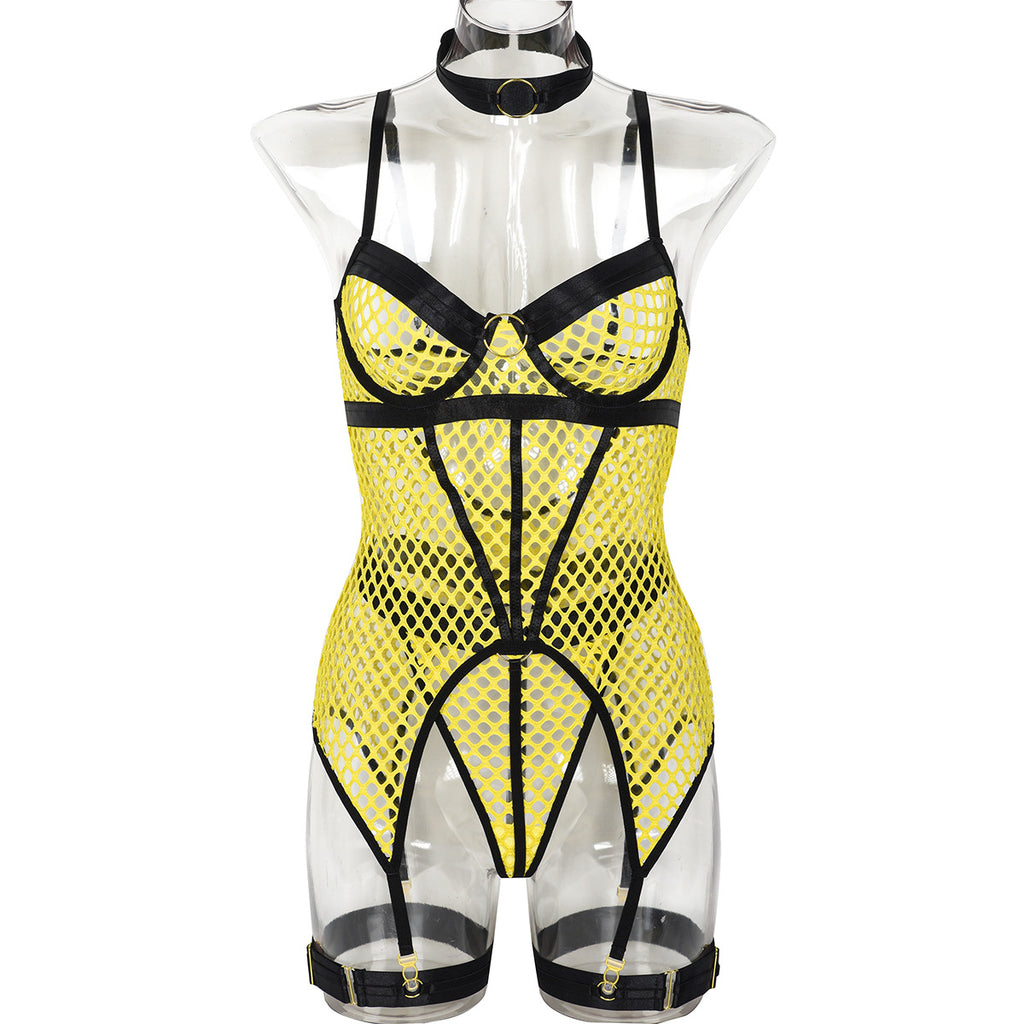 Fishnet Corset Lingerie Three-Piece Set