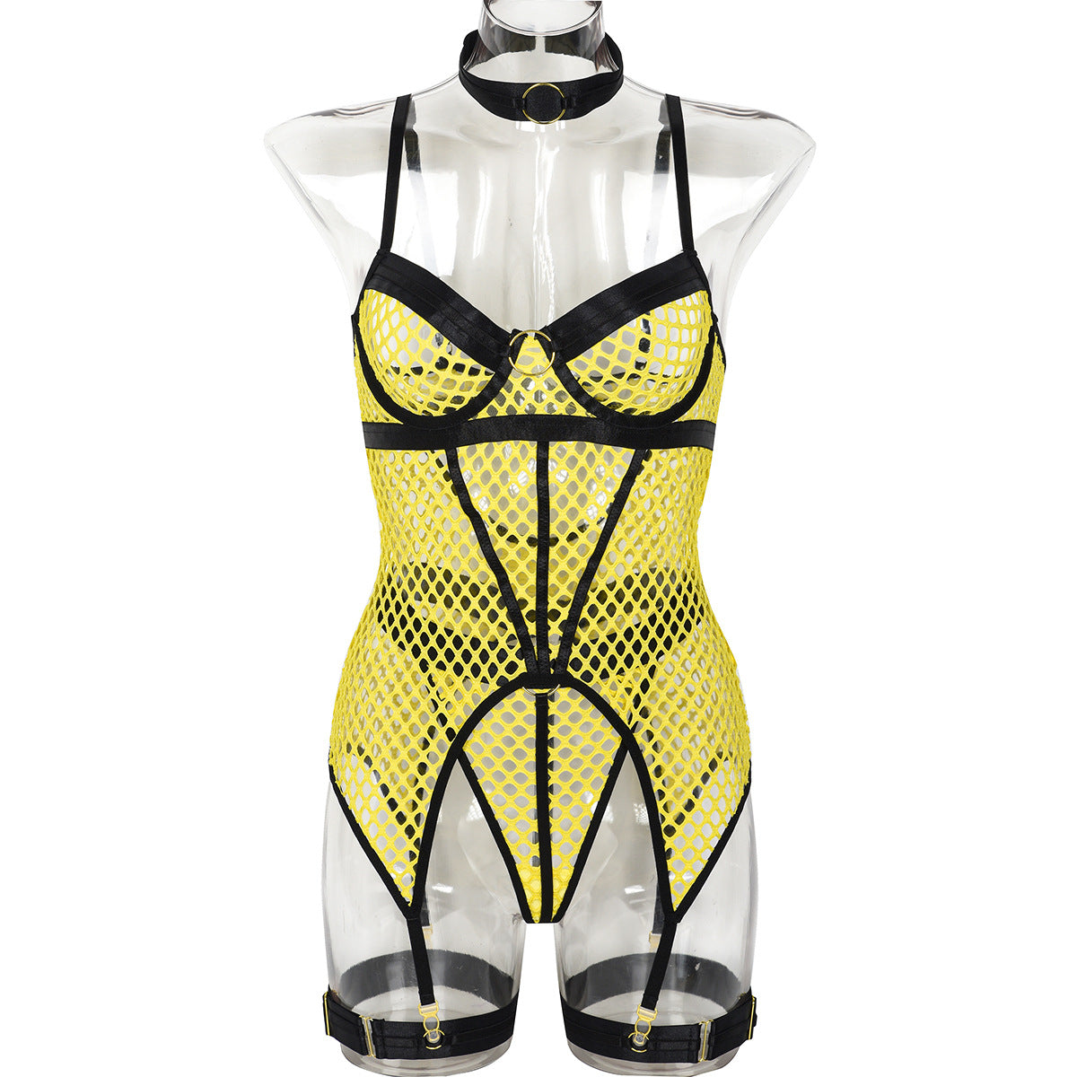 Fishnet Corset Lingerie Three-Piece Set