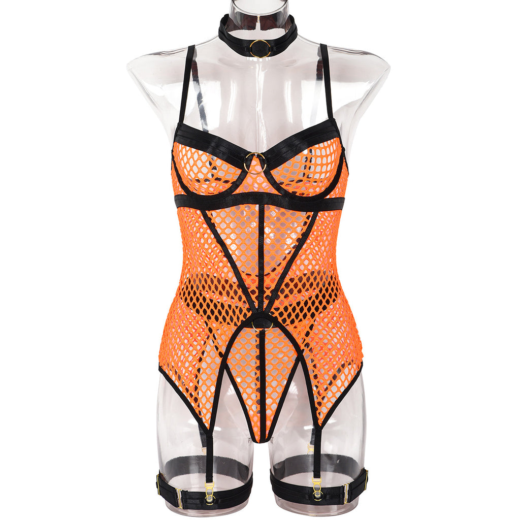 Fishnet Corset Lingerie Three-Piece Set