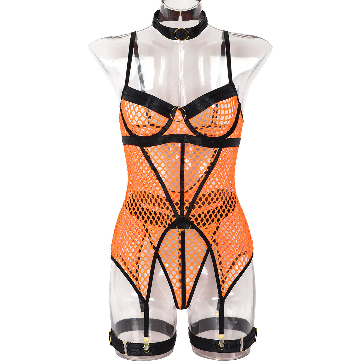 Fishnet Corset Lingerie Three-Piece Set