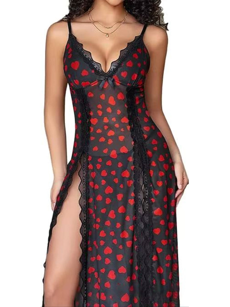 Lace Mesh Side Split Nightgown