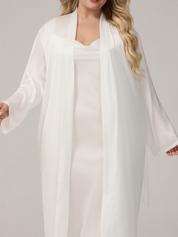 Plus Size Satin Cowl Neck Robe Dress Set