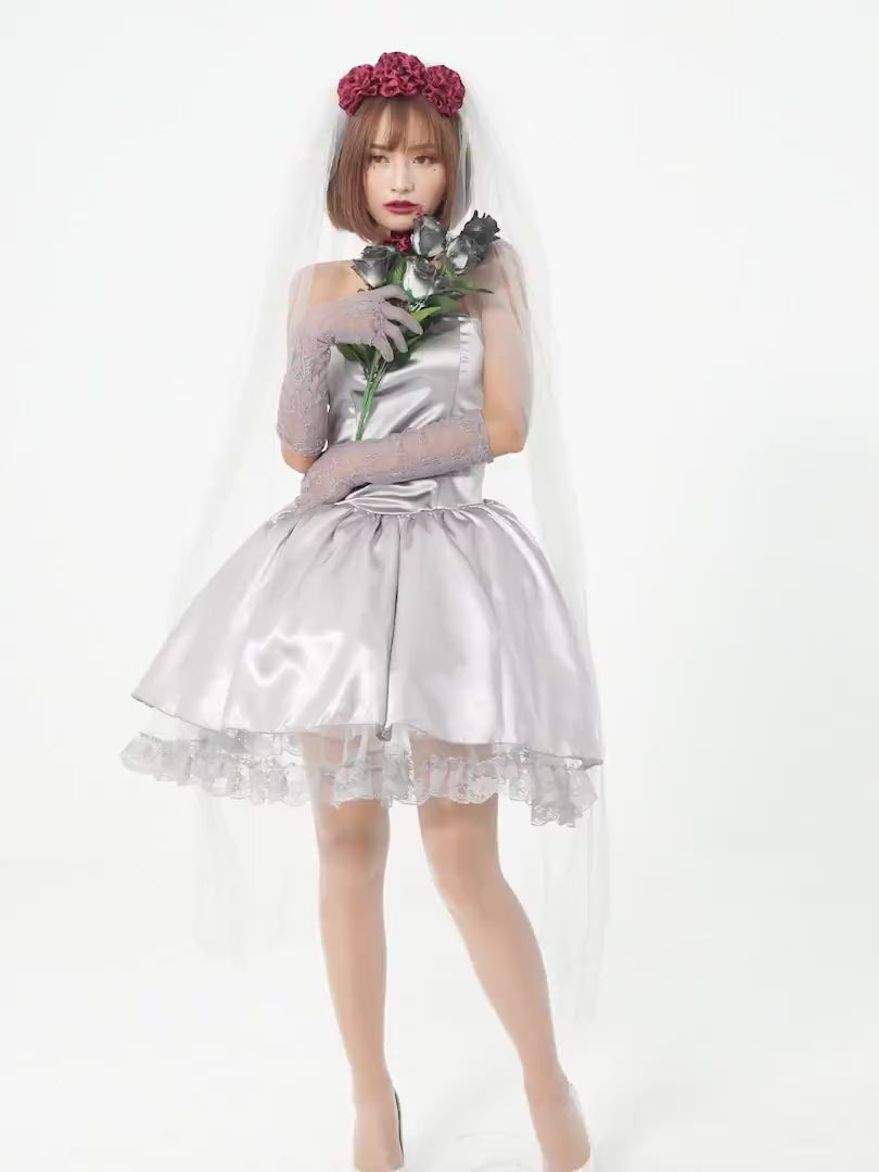 Silver Gray Rose Bride Halloween Costume Set